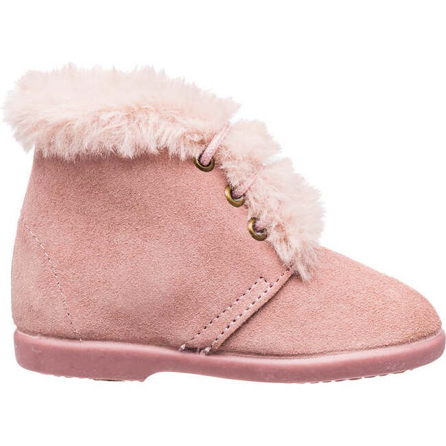 Teddy Bootie with Laces, Suede Pink - Booties - 2