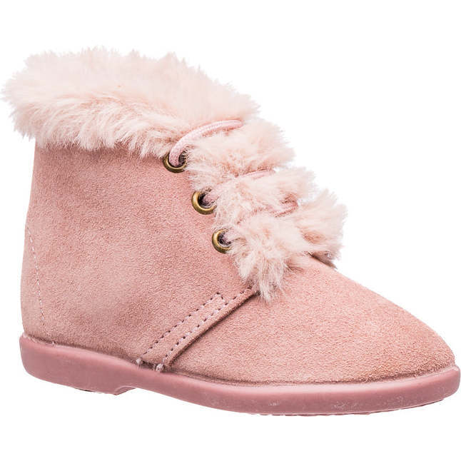 Teddy Bootie with Laces, Suede Pink - Booties - 3