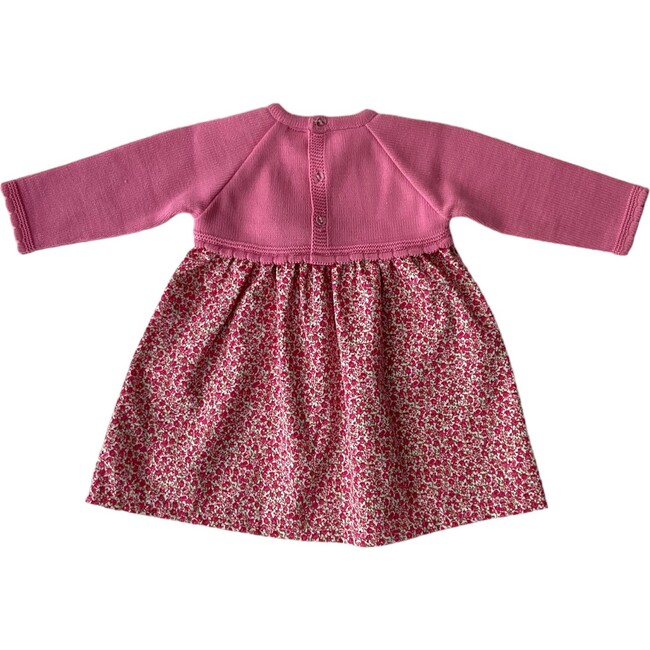 Flower Pink Rose Knit Dress, Pink Pom Pom - Dresses - 2
