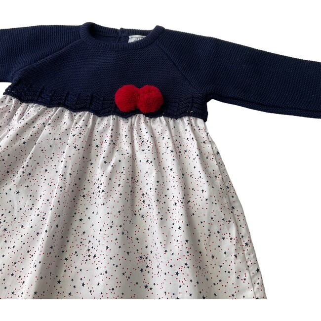 Stars Navy Knit Dress, Red Pom pom Holiday Special - Dresses - 3