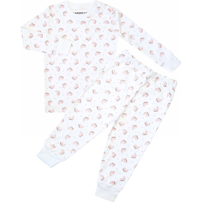 Happy Whale Pajama Set, Pink - Pajamas - 1