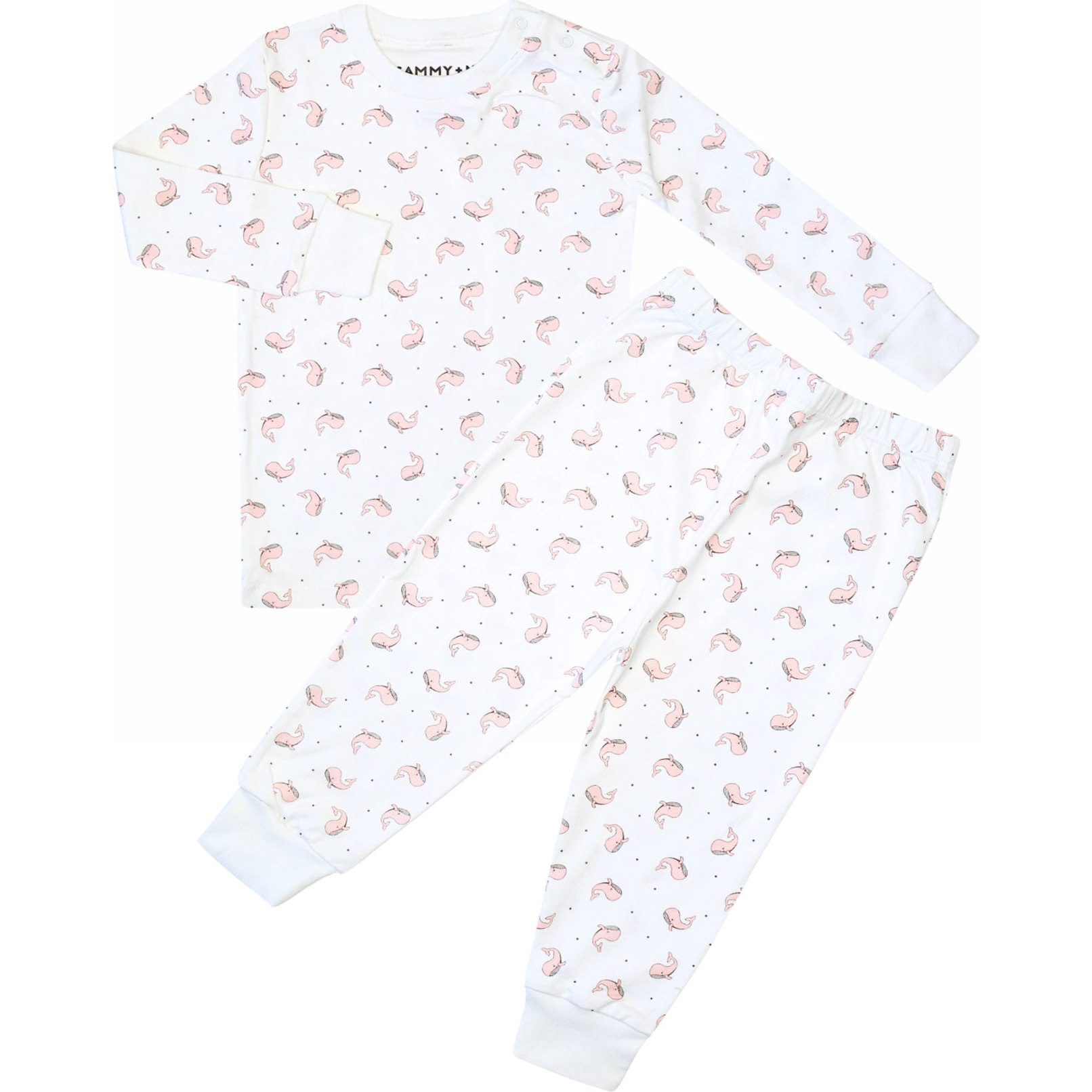 Happy Whale Pajama Set, Pink - Pajamas - 1