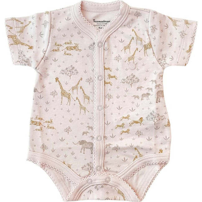 Safari Pima Full Short Sleeve Snap Bodysuit, Pink - Onesies - 1