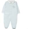 Hello World Pima Cotton Collared Buttoned Footie Playsuit, Blue - Footie Pajamas - 1 - thumbnail