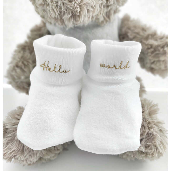 Hello World Pima Cotton Beanie And Socks Set, White (Set Of 2) - Mixed Accessories Set - 2