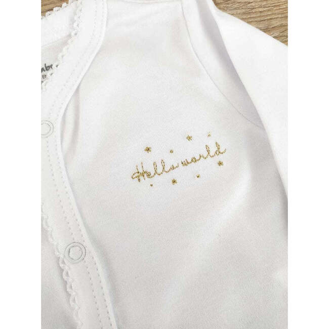 Hello World Pima Long Sleeve Snapped Bodysuit, White - Onesies - 2