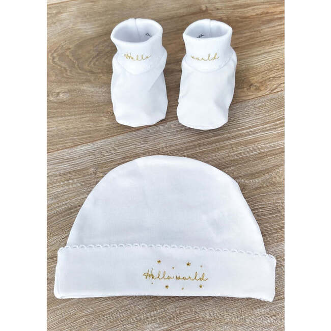 Hello World Pima Cotton Beanie And Socks Set, White (Set Of 2) - Mixed Accessories Set - 3