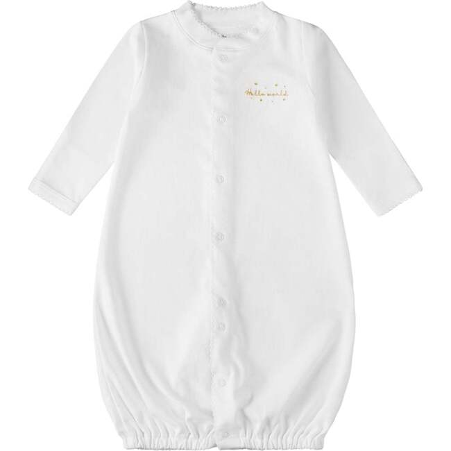Hello World Pima Convertible Gown, White - Nightgowns - 1