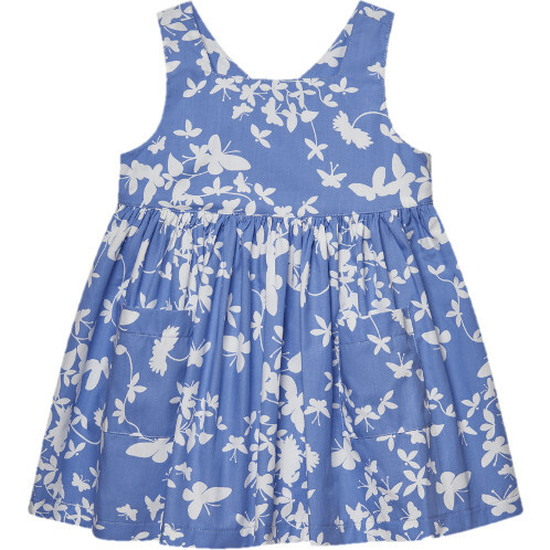 Little Adelina Butterfly Cross Back Dress, Cornflower Blue - Dresses - 1