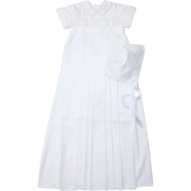 Aiden S/S Christening Convertible Gown & Hat Set, White