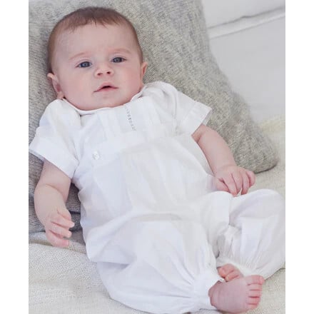 Aiden S/S Christening Convertible Gown & Hat Set, White - Rompers - 4