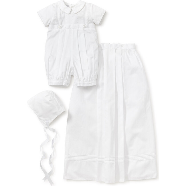 Graham S/S Christening Convertible Gown & Hat Set, White