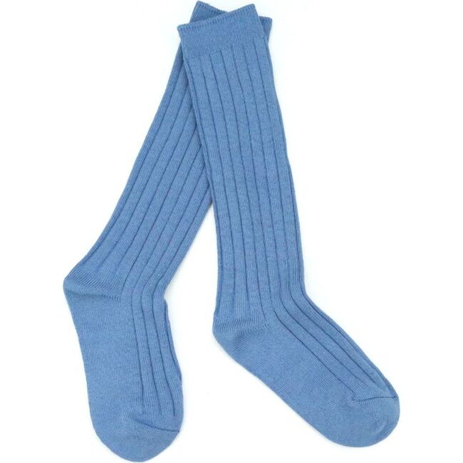 Ribbed Knee High Socks, French Blue