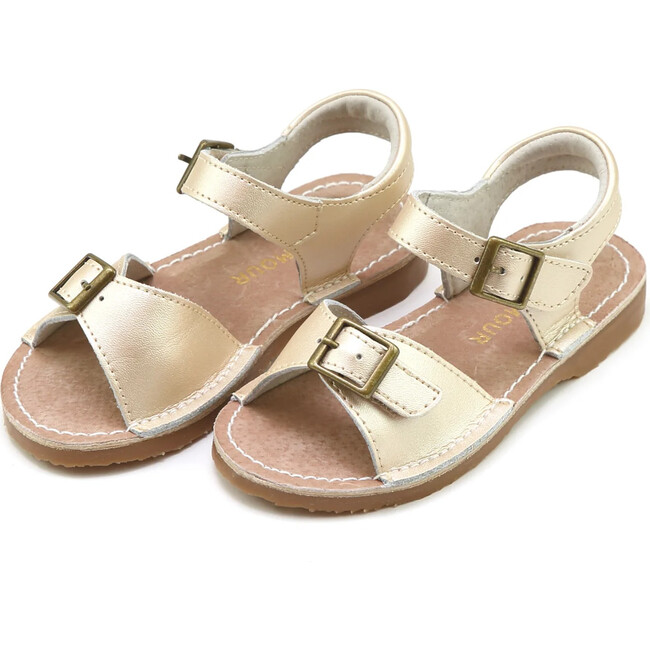 Olivia Leather Buckle Open Toe Sandal, Champagne