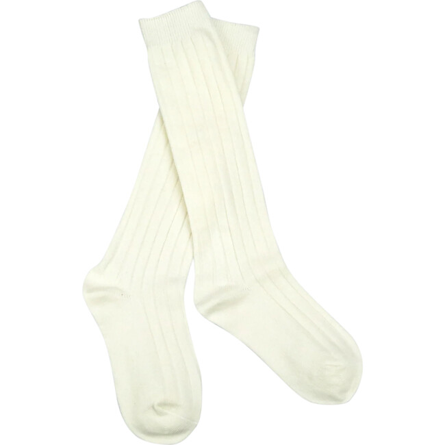 Ribbed Knee High Socks, White