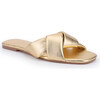 Women's Nancy Square Toe  Cross Knot 2-Strap Metallic Leather Slide, Gold - Sandals - 2