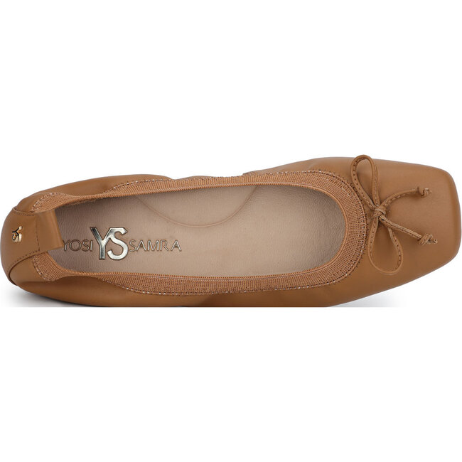 Women's Caroline Square Toe Leather Ballet Flat, Whiskey - Flats - 3