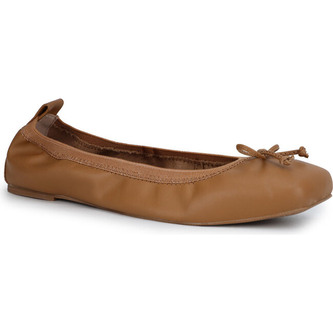 Women's Caroline Square Toe Leather Ballet Flat, Whiskey - Flats - 4