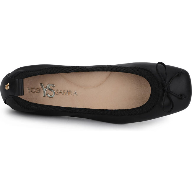 Women's Caroline Square Toe Leather Ballet Flat, Black - Flats - 5