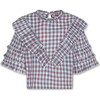 Gine Woven Check Ruffle Collar Wide Sleeve Shirt, Red - Blouses - 1 - thumbnail