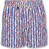 Garden Print Striped Swimshorts, Navy And White - Swim Trunks - 1 - thumbnail