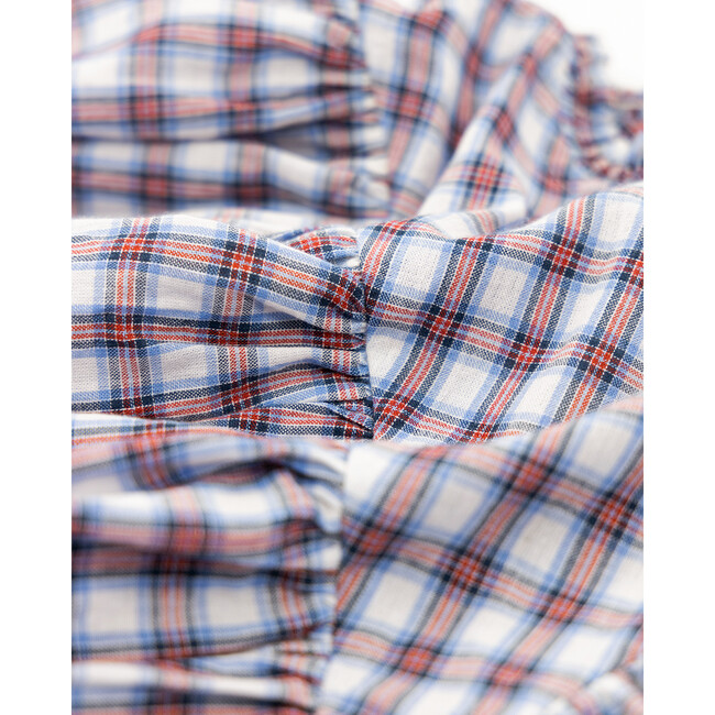 Gine Woven Check Ruffle Collar Wide Sleeve Shirt, Red - Blouses - 5