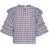 Gine Woven Check Ruffle Collar Wide Sleeve Shirt, Red - Blouses - 6