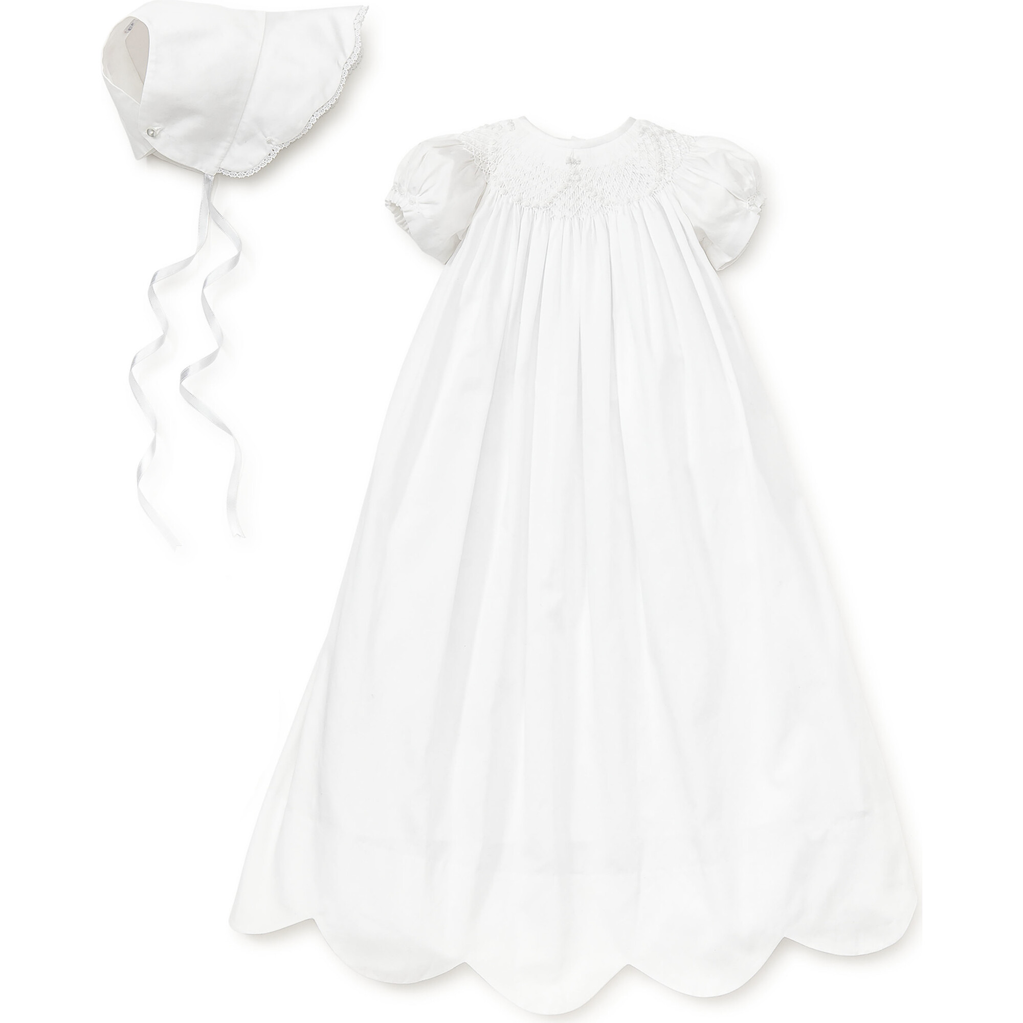 Caroline S/S Christening Gown & Hat Set, White - Ceremonial Dresses - 1
