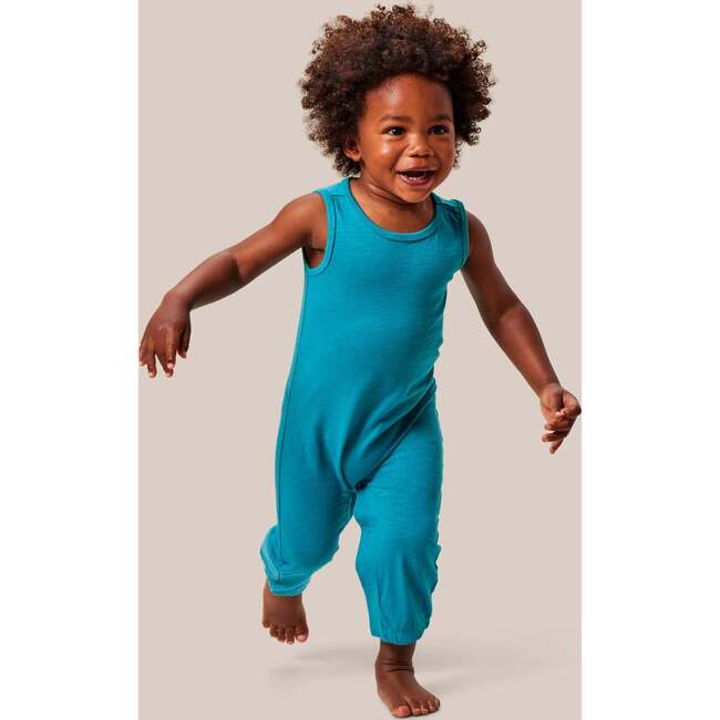 Everglades Round Neck Sleeveless Long Romper, Biscay Bay - Rompers - 2