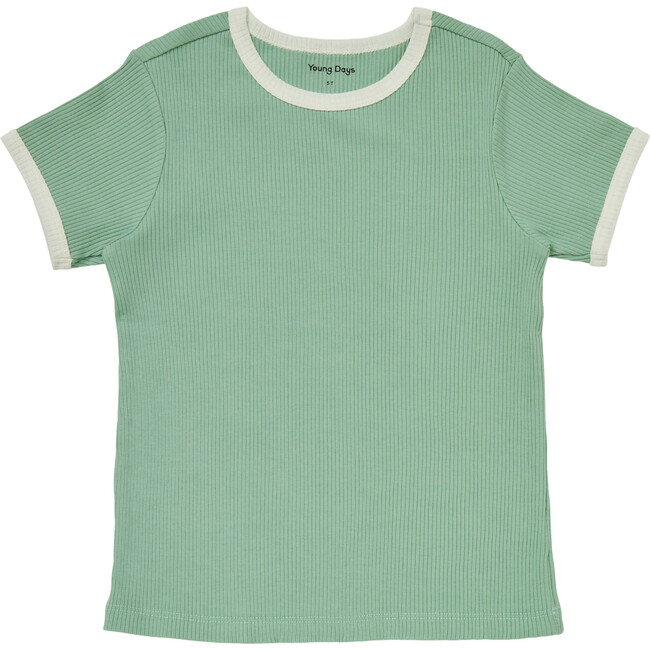 Anaheim Contrast Piped Ribbed Tee, Frosty Green