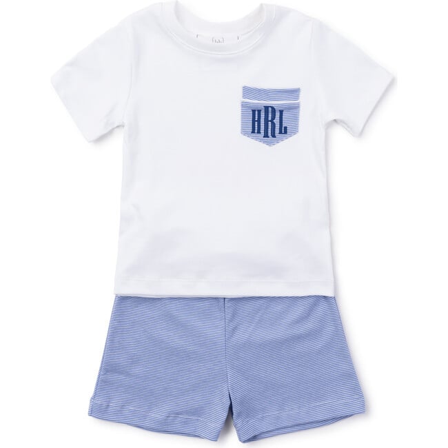 Charles Boys' Pima Cotton Short Set, Blue Stripe - Loungewear - 4