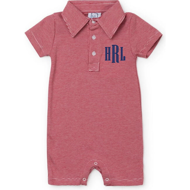 Tripp Boys Pima Cotton Polo Shortall, Red Stripes - Rompers - 5