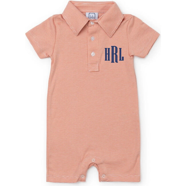 Tripp Boys Pima Cotton Polo Shortall, Orange Stripes - Rompers - 3