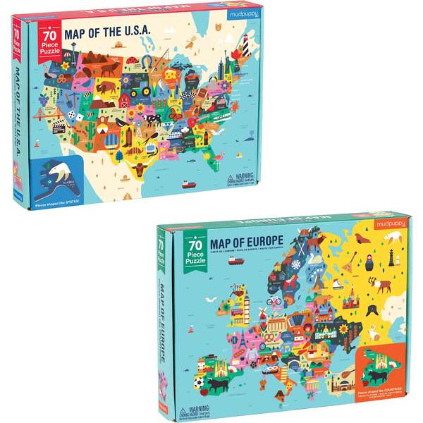MAPOFTHESOUL　セット Geography Puzzle Set: Europe & The U.S.A., Multi - Mudpuppy