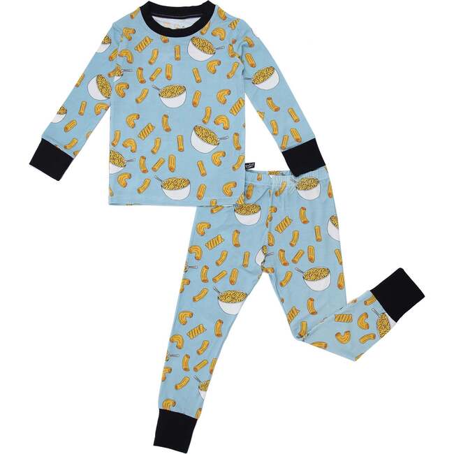 Mac and Cheese Two-Piece Bamboo Pajamas, Blue - Pajamas - 1