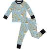Mac and Cheese Two-Piece Bamboo Pajamas, Blue - Pajamas - 1 - thumbnail
