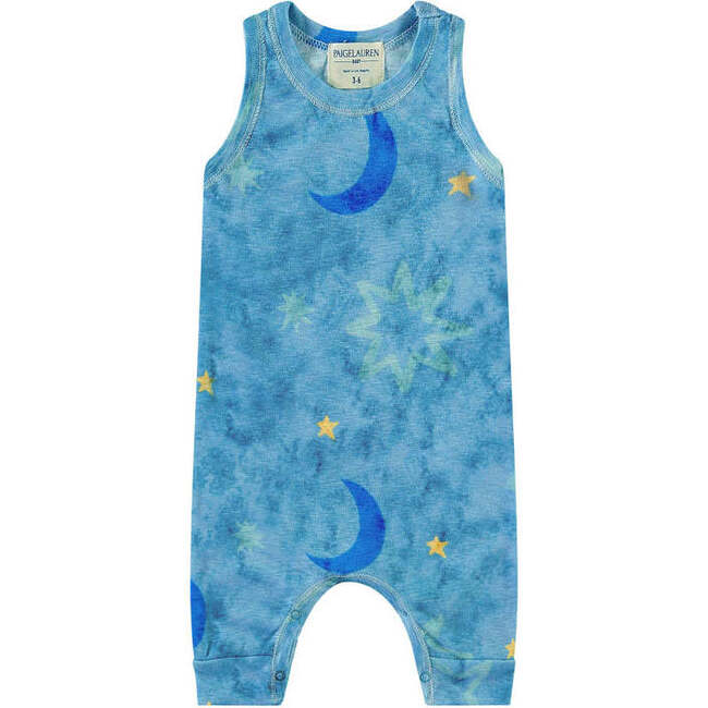 Baby Slub Rib Star/Moon Organic Marble Dye Tank Romper, Blue