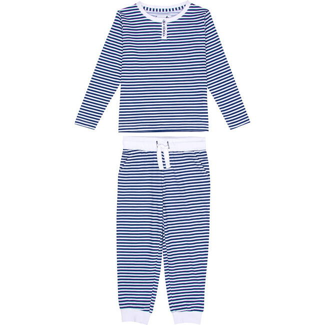 Kids Marina Jersey Long Snug Set, Navy - Pajamas - 1