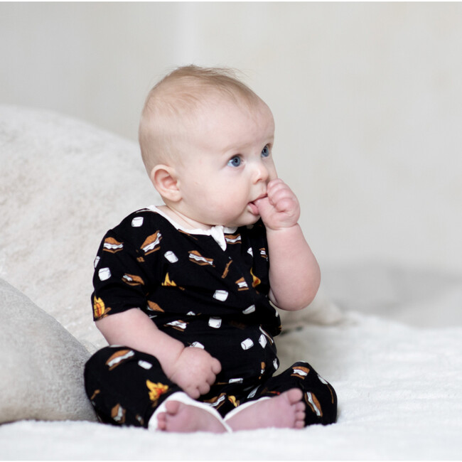 S'mores Bamboo Convertible Romper, Black - Pajamas - 2
