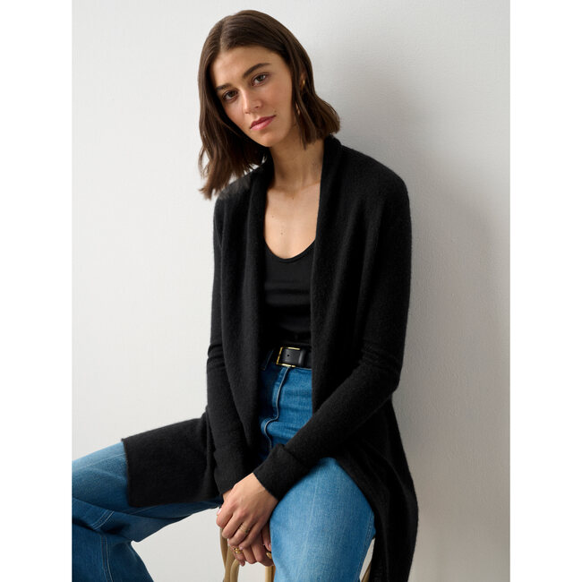 Essential Cashmere Trapeze Cardigan, Black - Cardigans - 3
