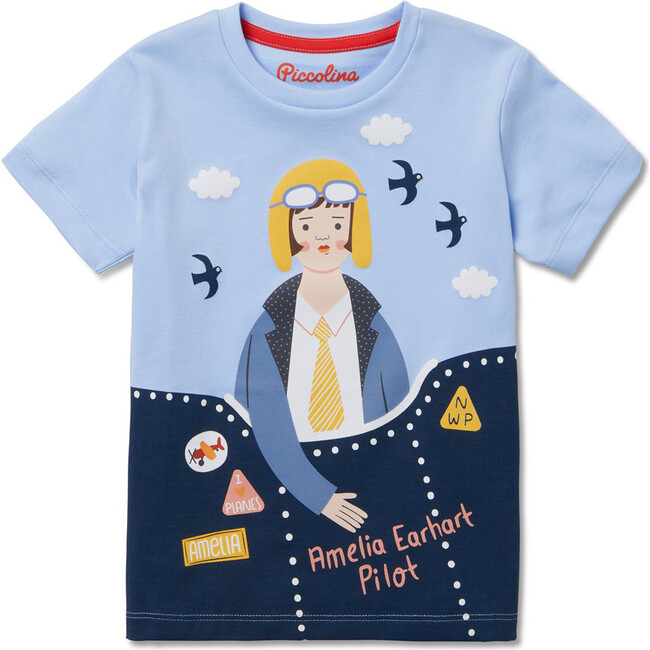 Amelia Earhart Graphic Short Sleeve Trailblazer Tee, Blue - Tees - 1