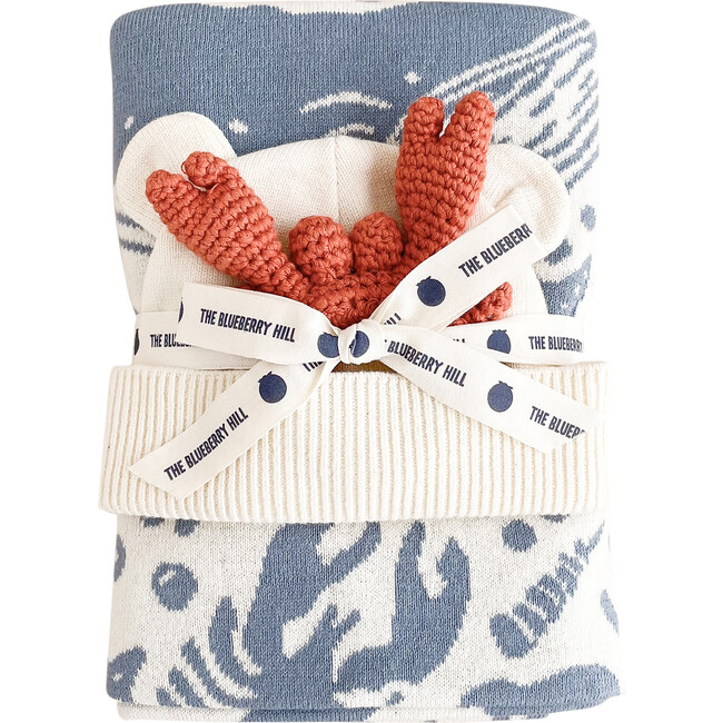 Cotton Nautical Blanket Teether Hat Baby Gift Set, Crab