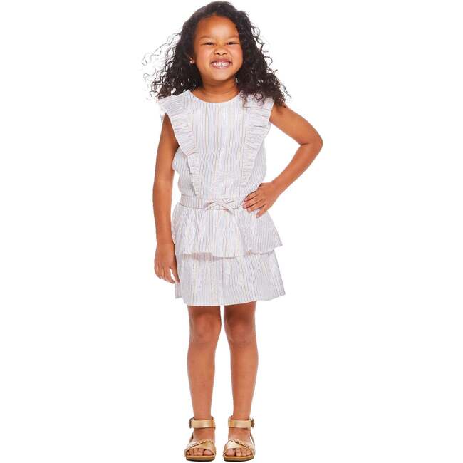Striped Lurex Top & Skirt Set, White - Mixed Apparel Set - 2