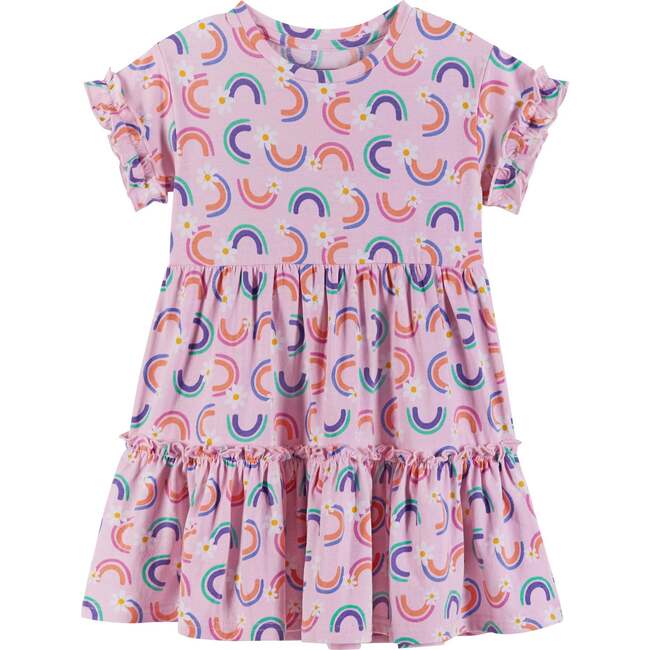 Rainbow & Daisy Print Dress, Pink