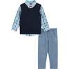 Plaid Vest & Pant Set, Navy - Mixed Apparel Set - 1 - thumbnail