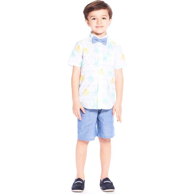 Spring Animals Print Button Up & Shorts Set, Blue