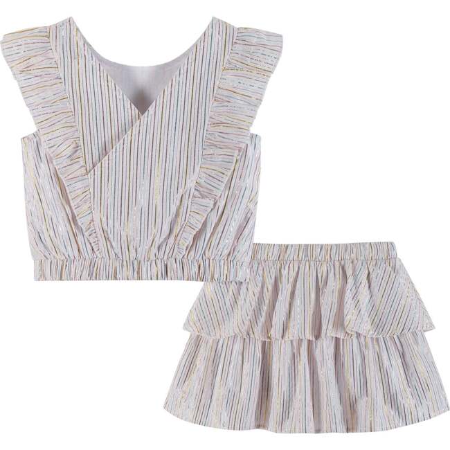Striped Lurex Top & Skirt Set, White - Mixed Apparel Set - 4