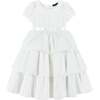 Puff Sleeve Satin Tiered Dress, White - Dresses - 1 - thumbnail