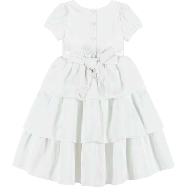 Puff Sleeve Satin Tiered Dress, White - Dresses - 2