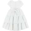 Puff Sleeve Satin Tiered Dress, White - Dresses - 2